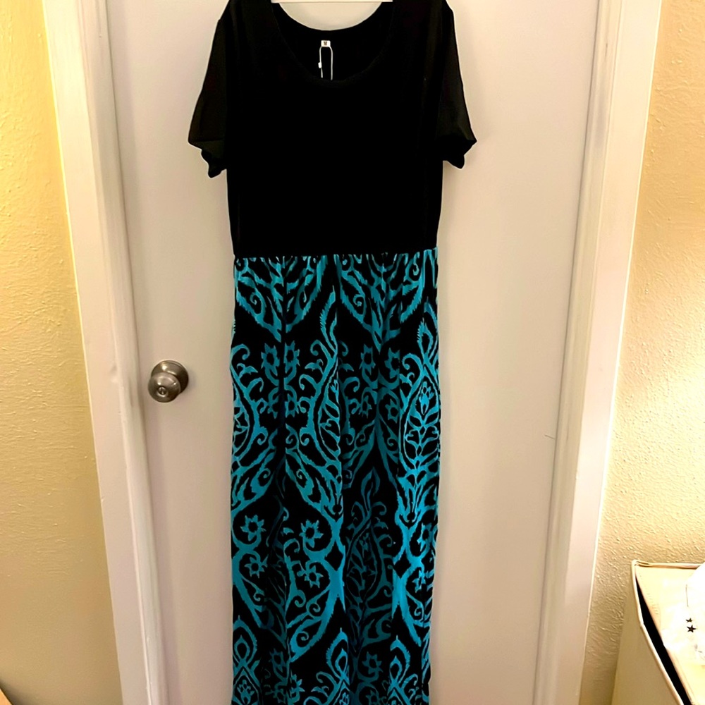 Turquoise/Black Short Sleeve Loose Maxi